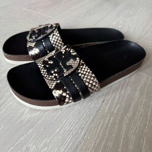 Tory Burch Leigh Anatomic Slide Sandals In Stamped Snake Print - Size 8.5